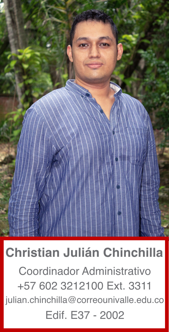 Christian Julián Chinchilla. Coordinador Adminsitrativo. Correo: julian.chinchilla@correounivalle.edu.co
